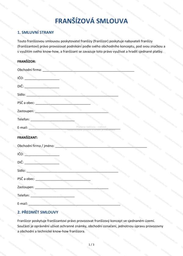 Franšízová smlouva — Vzor Word & PDF