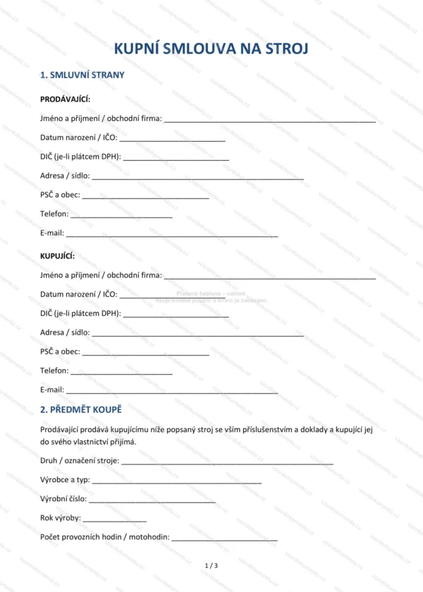 Kupní smlouva na stroj — Vzor Word & PDF