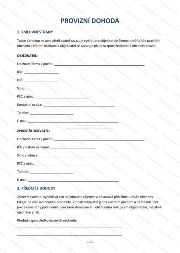 Provizní dohoda — Vzor Word & PDF