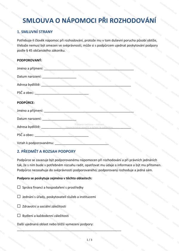 Smlouva o nápomoci při rozhodování — Vzor Word & PDF
