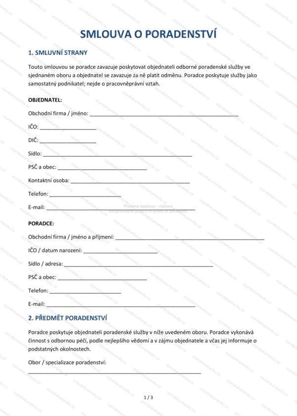 Smlouva o poradenství — Vzor Word & PDF
