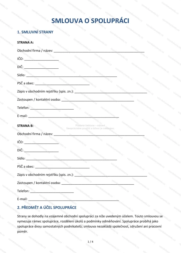 Smlouva o spolupráci B2B — Vzor Word & PDF