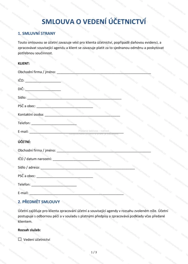 Smlouva o vedení účetnictví — Vzor Word & PDF