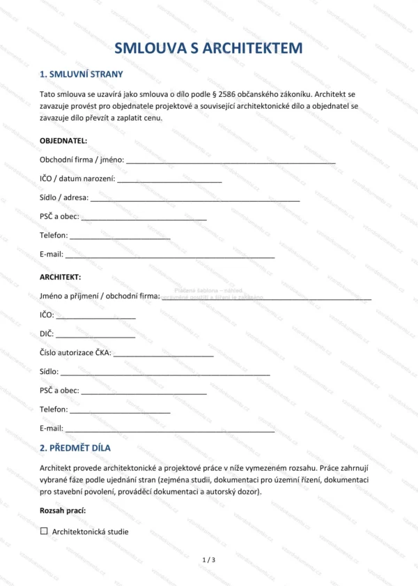 Smlouva s architektem — Vzor Word & PDF