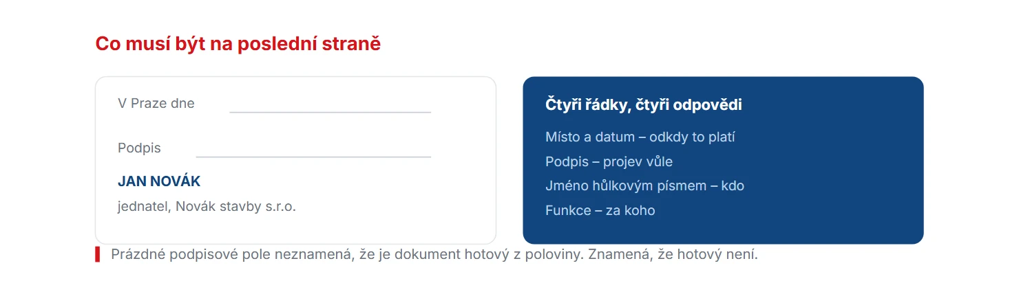 Co musí být na poslední straně